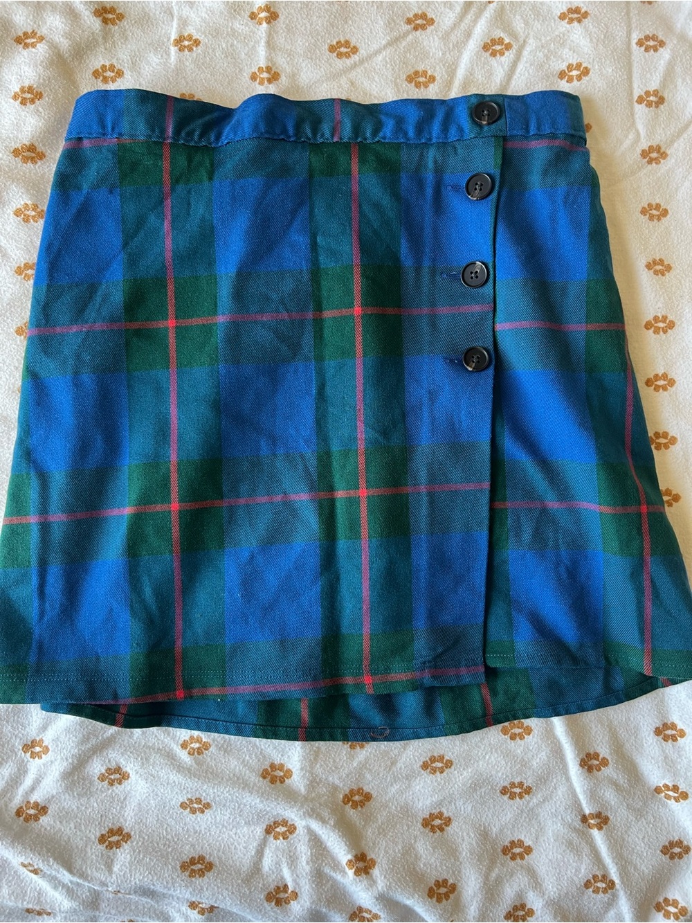 SO Blue, Green & Red Plaid Button-Accent Mini Skirt